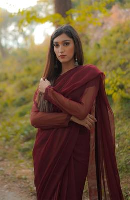 Maroon Shiffon saree