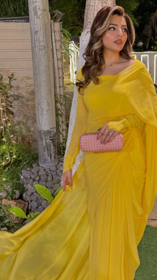 yellow saree customize for mayo